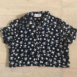 button up crop top shirt with skulls